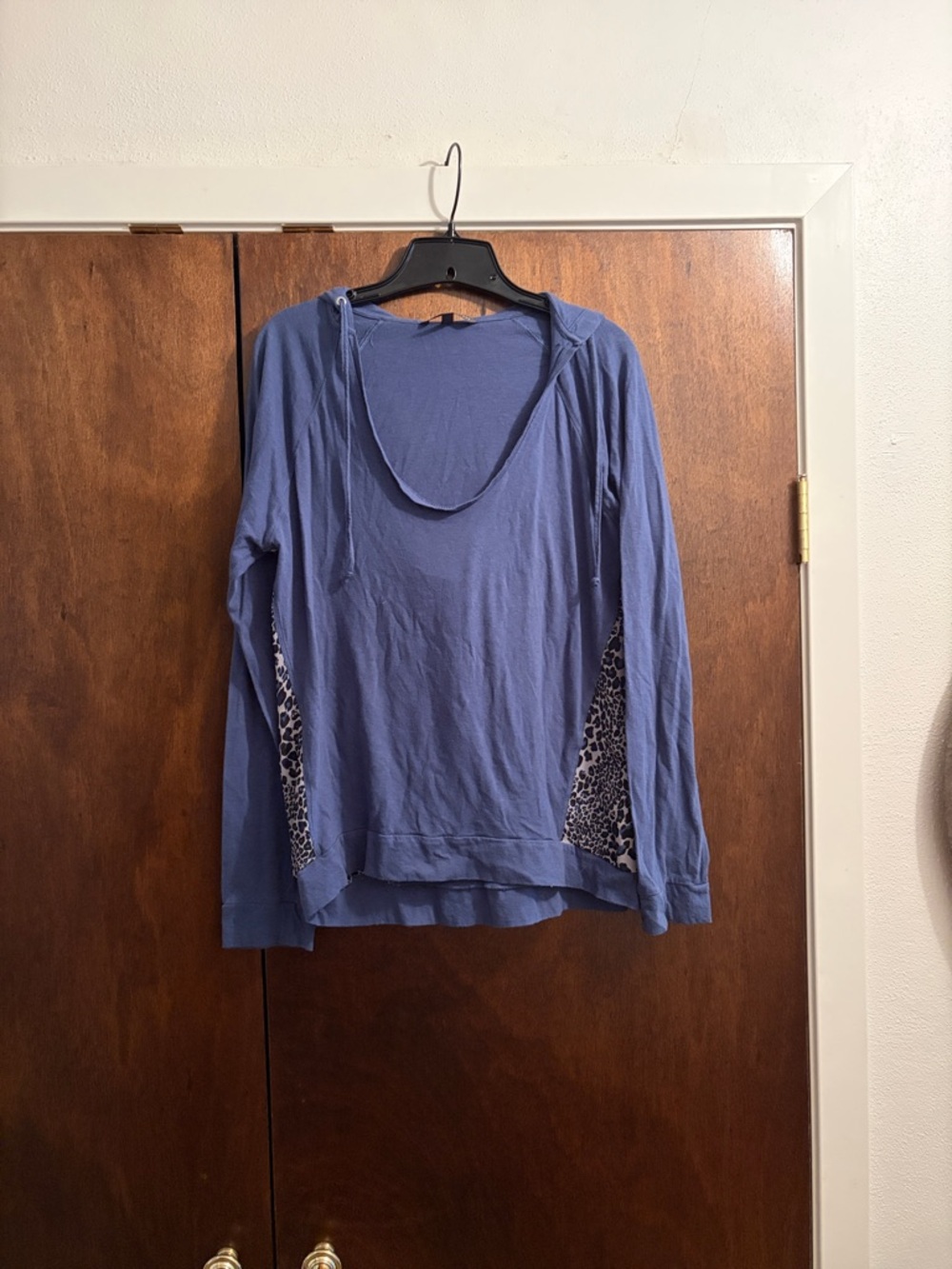 Victoria's Secret Blue Hooded Long-Sleeve Top with Leopard Side Panels